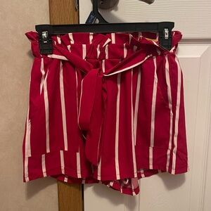SHEIN Red and White Striped Women Shorts
